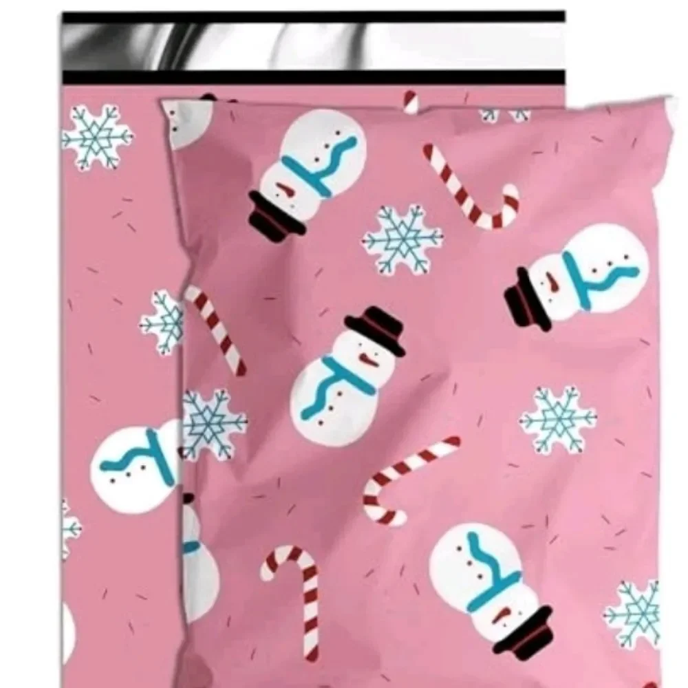 Pink Snowman Candy Cane Poly Mailers  8 Count Boho Office Ship Merch Swag Posh